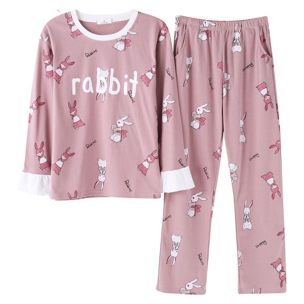 

womens pajamas sets ladies home clothing nightclothes sets long sleeve cartoon cotton soft pajama plus size sleepwear 2 pieces, Blue;gray
