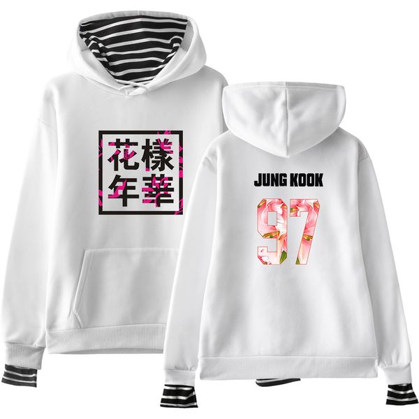 

bts bangtan boys jung kook jin pullover cap fake two pieces hoodies women/men autumn winter hip hop kpop harajuku sweatshirts, Black