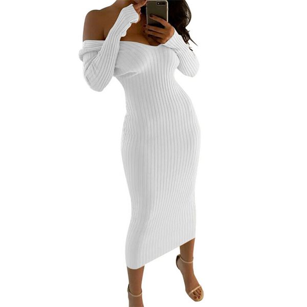 

elegant knitted off shoulder dresses women ladies v-neck night club sweater jumper long party dress vestido d18102902, Black;pink