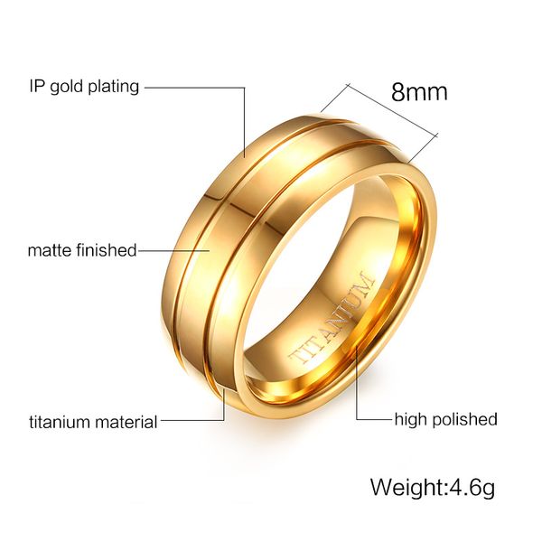 2020 Silver Black Gold Mens Wedding Bands Titanium Brushed
