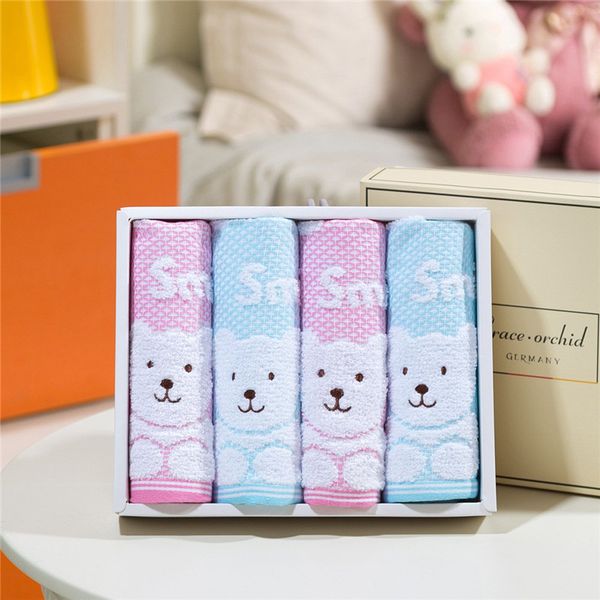 

4pcs high-grade bear antibiosis cotton skin care soft stripe bath beach towel washcloth swimwear baby towel 50*25cm gift box