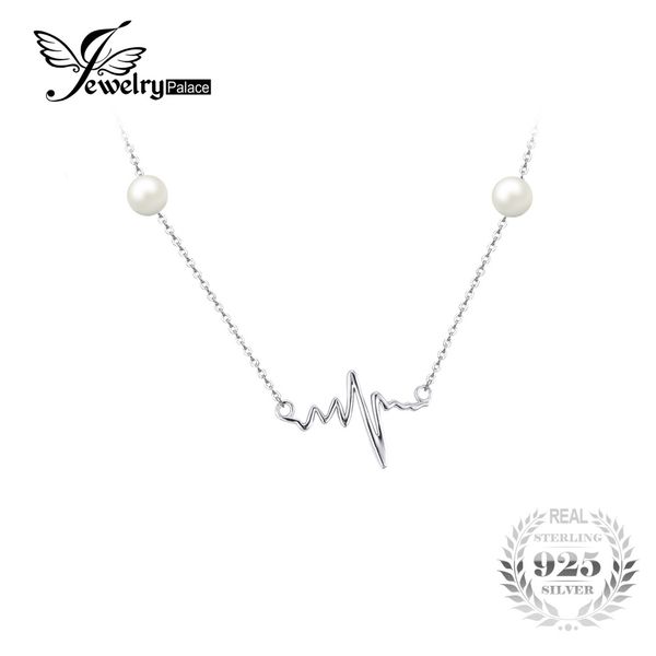 

jewelrypalace heart waves round 5mm freshwater cultured pearl 45cm box chain choker strand necklace 925 sterling silver