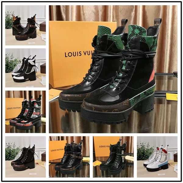

luxury designer boots for women with height 9.5 cm patent leather rough heel martin bootss ladies winter boots big size, Black