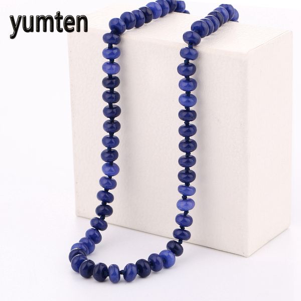 

yumten lapis lazuli necklace women romantic accessories power gemstones natural crystal round bead chain fine jewelry pingente, Silver