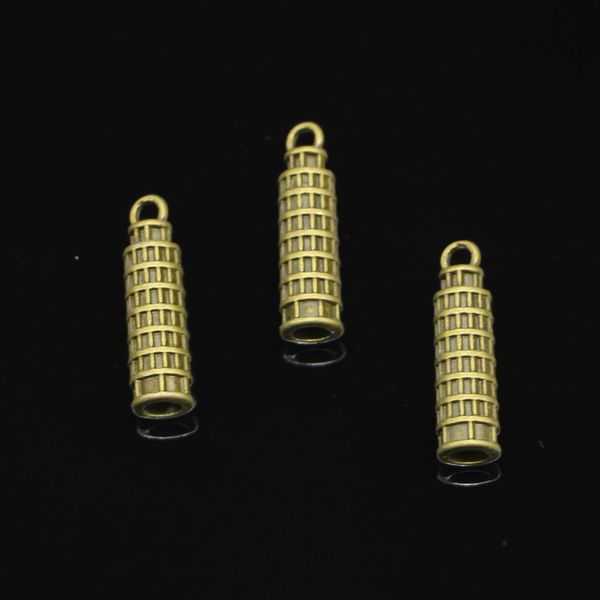 48 pz Charms in lega di zinco bronzo antico placcato torre pendente di pisa italia charms per creazione di gioielli pendenti fatti a mano fai da te 25 * 7mm