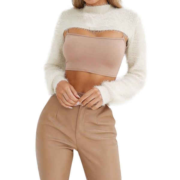 

feitong женщины футболки и растениеводство топы 2018 женские твердые с длинным рукавом волосатые топы футболки, White