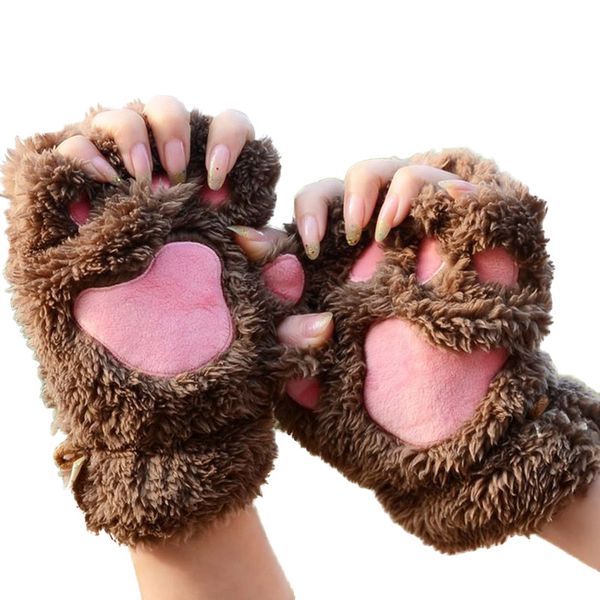 

lovely women cat claw mitten plush glove costume cute winter warm half finger student gloves cartoon cute mittens, Blue;gray