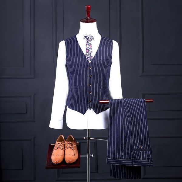 

custom made slim vertical stripes 2017 new arrival classic style fit business weding party vest and pants, Black;white