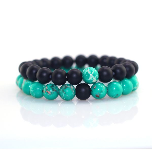 

charm green regalite and black matte natural stone bead bracelets men women lucky round chain bracelets pulsera de mujer