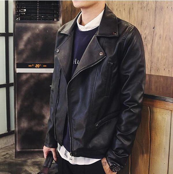 

autumn winter fashion europe and the united states new style slim trend boutique korean short style men's skin jacket / s-2xl, Black