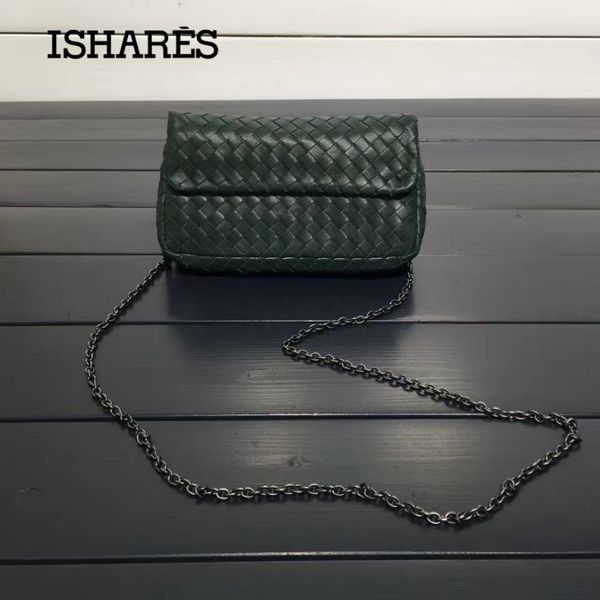 

ishares woven sheepskin chain crossbody bags genuine leather zipper lambskin clutches cover closure women small bags is168025