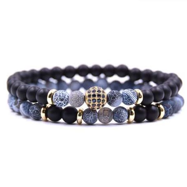 

hyhoney 2pc/sets natural stone bracelet men micro pave cz 8mm disco ball charms bracelets for women men jewelry viking bijoux, Golden;silver