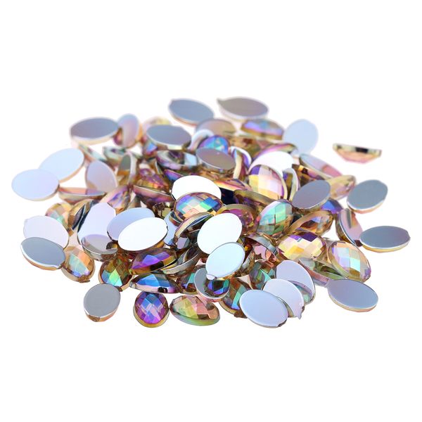 

ab colors 10x14mm 200pcs oval shape earth facets acrylic beads flat back non ix glue on rhinestones diy jewelry making, Silver;gold