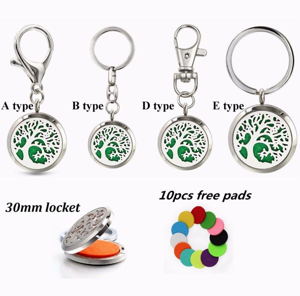 

4-21 round 30mm key ring keychain libra essential oil diffuser locket perfume locket keyrings 10pads random, Silver