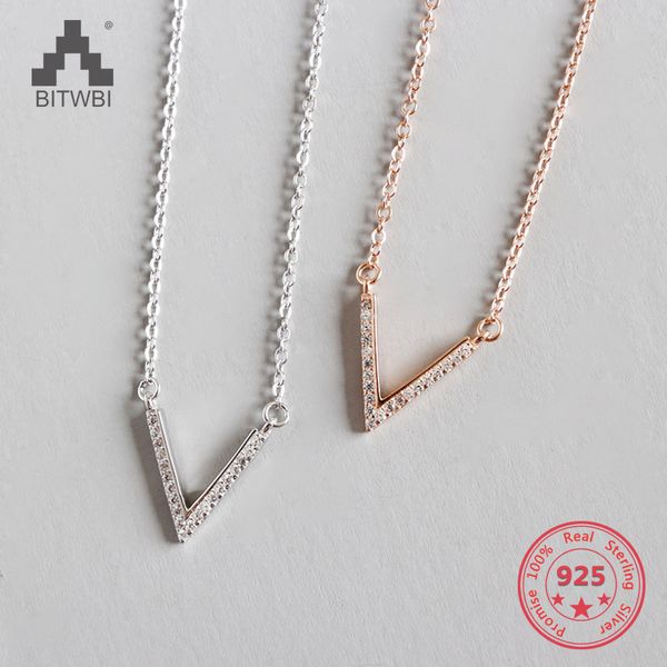

100% s925 sterling silver fashion personality minimalist handmade micro-inlaid zircon v-shaped clavicle necklace