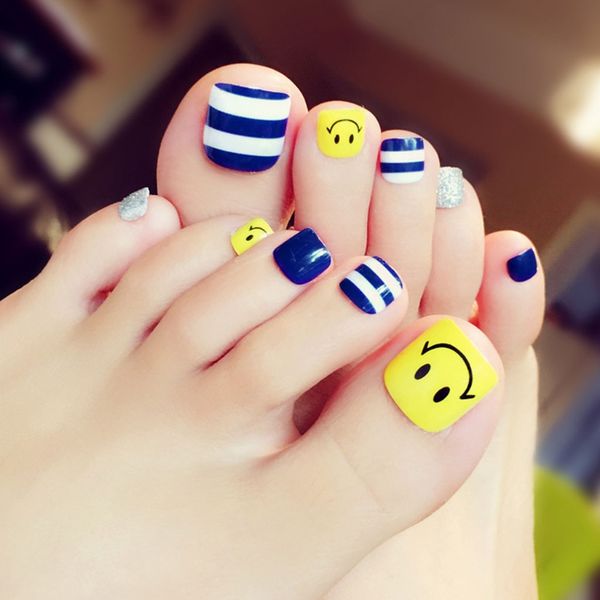 

24x foot false nail tips smile fake toes nails stripe toe art summer tool j55 summer beauty chic toe nails, Black