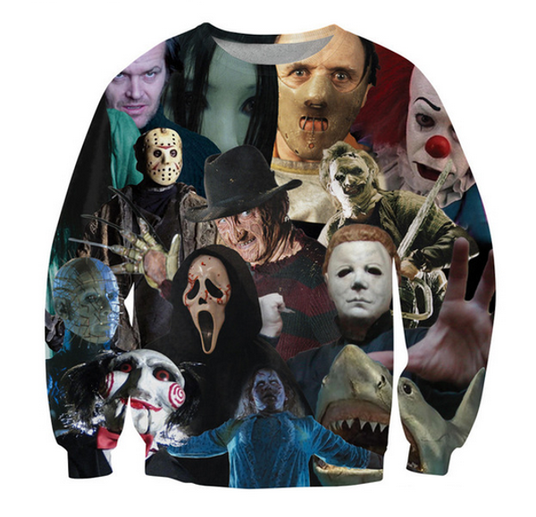 

harajuku style sweatshirt horror movie killer role 3d print creative pattern pullover 2018 new fashion men/women long sleeved szs014, Black