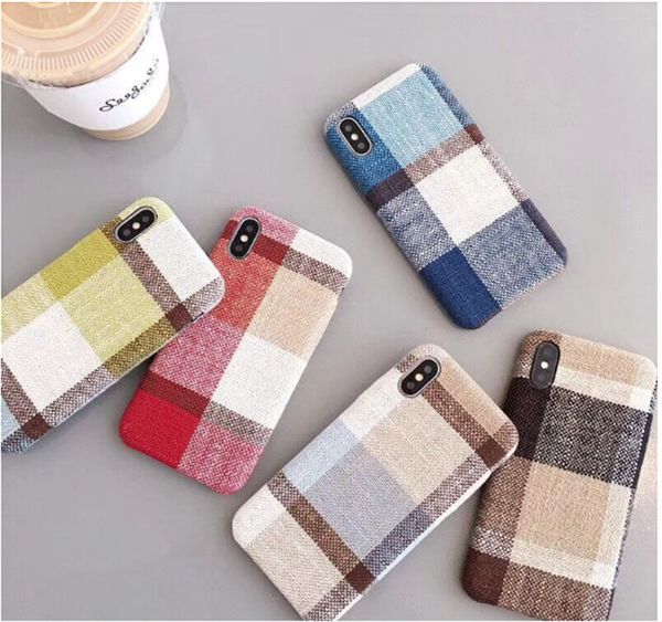

New durable briti h tyle phone ca e for iphone x max xr x x 7plu 8plu 6plu 6 plu cotton linen plu h lattice pattern ca e