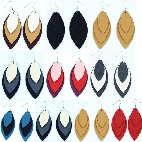 

multilayer pu leather earrings boho handmade personlized leather leaves earrings for women designer jewelry gift drop shipping, Silver