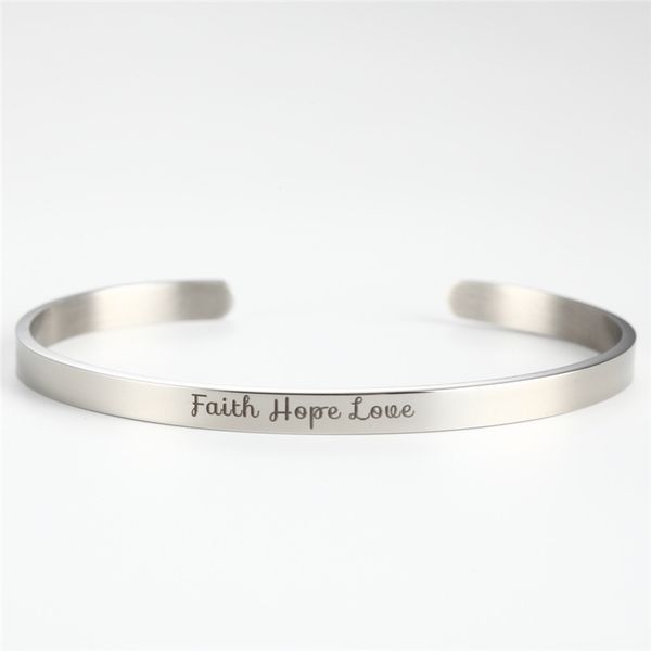

lettering inspirational bracelet faith hope love 4mm stainless steel bracelet charm jewelry for gift, Black