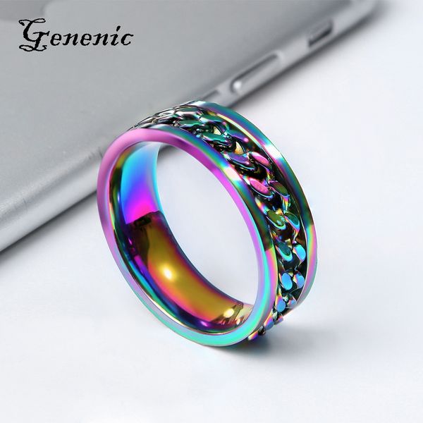

1 pcs fashion ring new part plated-gold/black man's spin chain ring for stainless steel cool man woman couple fashion jewelry, Golden;silver
