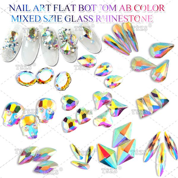 

1bag/lot 3d nail art mixed design skull heart ab color rhinestones flat shaped glass crystal stones, Silver;gold