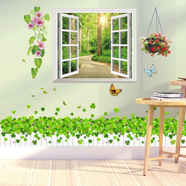 

shijuehezi] window scenery wall stickers pvc material grass wall art for living room bedroom kindergarten baseboard decoration