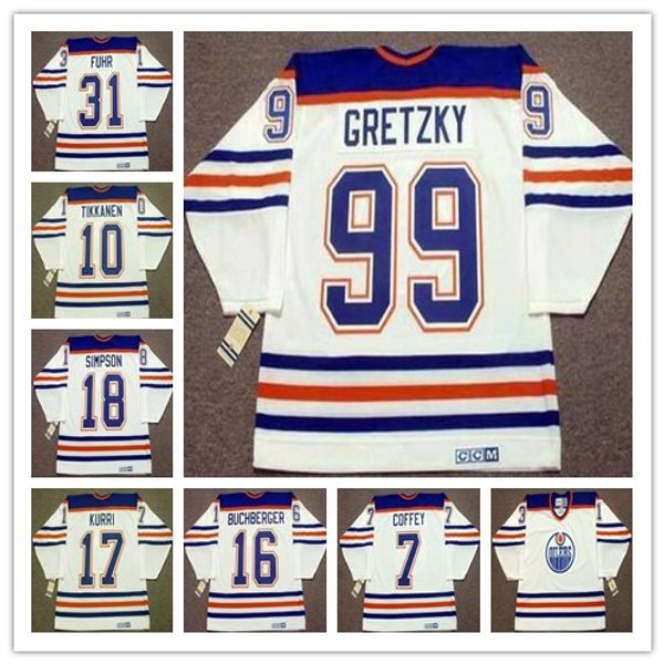 

edmonton oilers wayne gretzky paul coffey kelly buchberger jari kurri craig simpson tikkanen 1987 ccm vintage home hockey jersey, Black;red