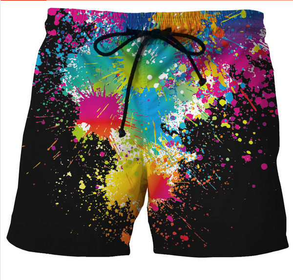 

new fashion short pants splatter rainbow prints 3d shorts women men hipster beach shorts ye02, White;black