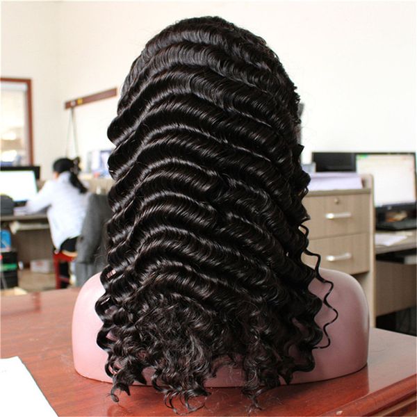 

natural color woman 130% density wig human hair swiss lace remy full lace deep wave brazilian vrigin hair, Black;brown