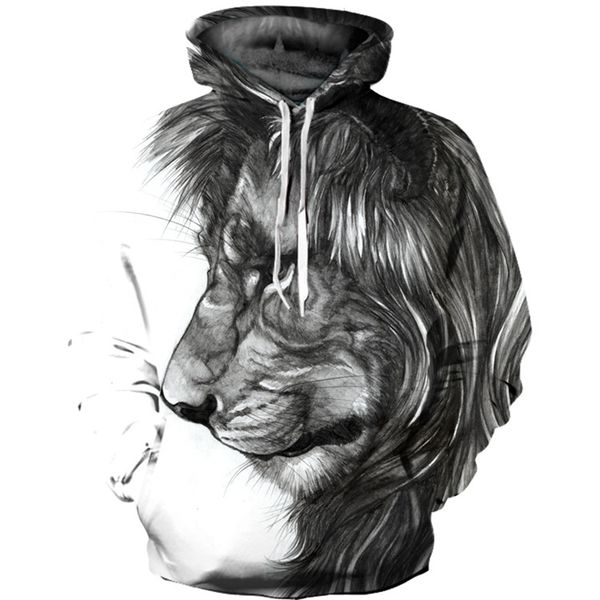 

vintage men women autumn winter sad lion hoodie fashion animal print hooded sweatshirt plus size men pullovers tracksuits 2018, Black