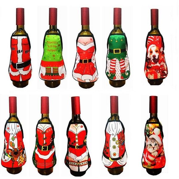 

небольшой фартук бутылка вина обложка рождество сексуальная леди xmas собака санта-красное вино бутылка обертка праздник бутылка одежда плат