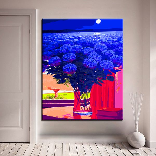 Acheter Encadre Diy Numerique Bleu Fleurs A L Huile Photos Par Numeros Acrylique Peinture A La Main Abstraite Mur Art Toile Peinture Pour La Maison