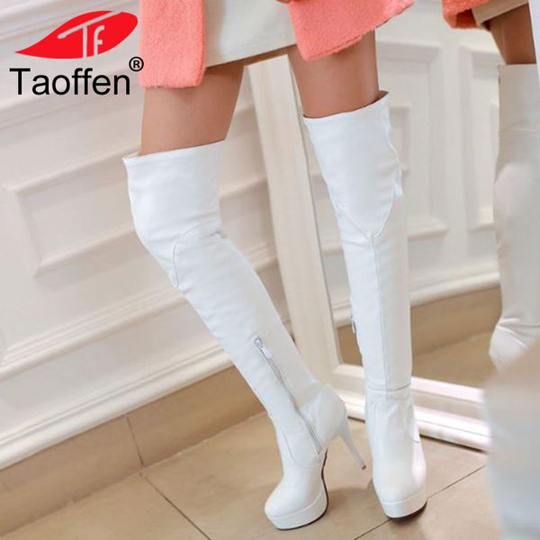 

taoffen size 32-43 women's winter over the knee high boots thick bottom zipper warm fur thin heel boots shoes women, Black