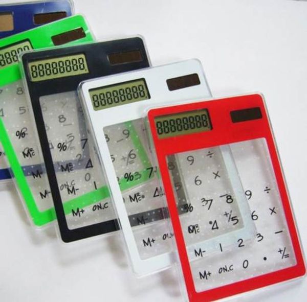 Tragbarer Taschenrechner für Schreibwaren, Mini-Handheld, ultradünn, Kartenrechner, Solarenergie, transparenter Touchscreen-Rechner