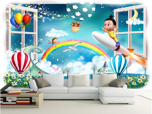 

3d wallpaper on a wall custom p mural cartoon balloon rainbow kids room home decoration 3d wall murals wallpaper for walls 3 d