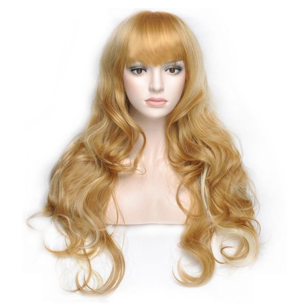 Британская Stock Women Blonde Curly Wig Ladies Средние длинные полномочные волосы волнистые вечеринка косплей