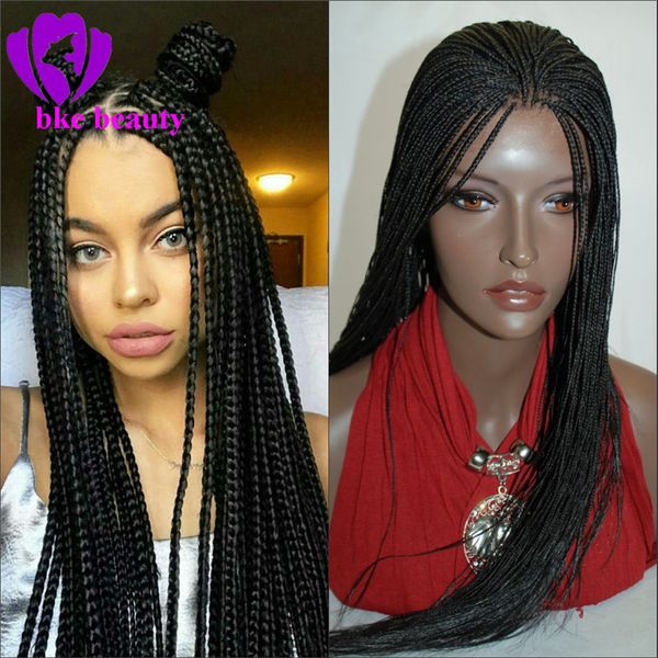 

Hotselling синтетический парик фронта шнурка для чернокожей женщины черный цвет Афро-Американский плетеный термостойкие волокна коробка косы парики