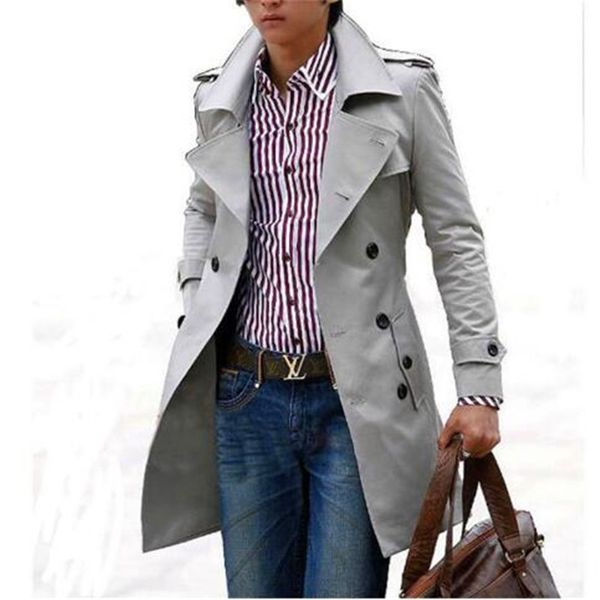 

mens trench coat 2018 new fashion men long coat windbreaker autumn winter double-breasted slim trench men overcoat, Tan;black