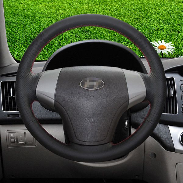 

for hyubdai elantra 08-2016 hand sewing steering wheel cover black leather