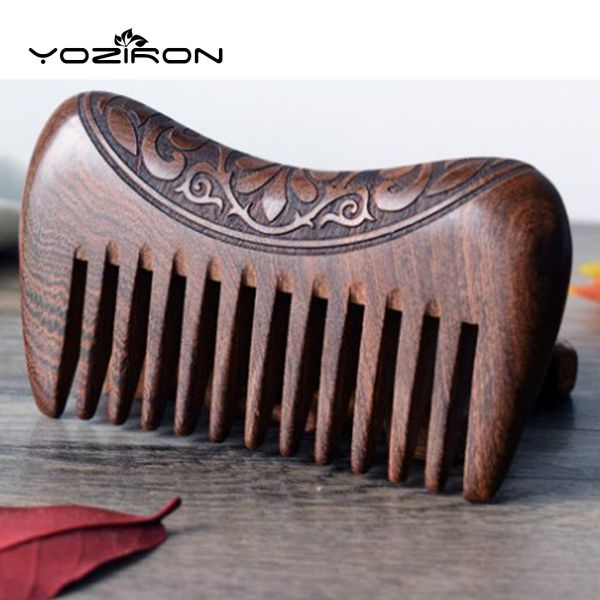 

yoziron pocket wooden comb natural gold sandalwood super wide tooth wood combs double side engraved small hair combs p057, Silver