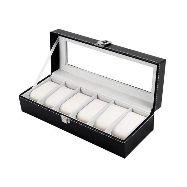 

hot sale 6 grid pu leather watch storage box rectangle wristwatch holder jewelry display case for gifts ll@17, Black;blue