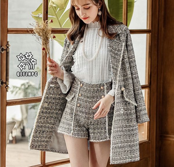 

2018 lapel neck double-breasted lattices loose coat woolen coat fashion casual lady winter wear women wool & blends women outerwear a18, Black