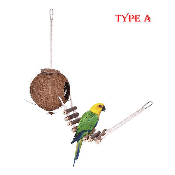 Natural Coconut Shell Bird Cage Nesting House Bird Feeder With