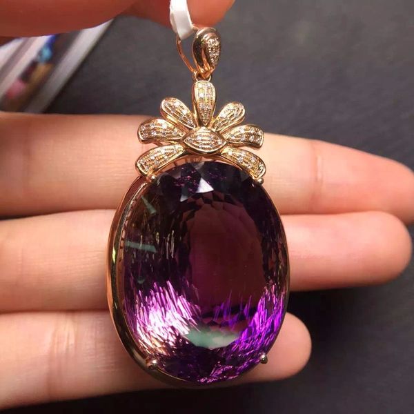 

fine jewelry g18k real 18k gold jewelries rose gold oval 100% natural ametrine gemstones diamonds real pendant necklace, Silver
