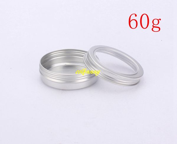 

300pcs/lot 60ml aluminum cosmetic cream jar window cap 60g metal jars aluminum box packing tins finger spinner container
