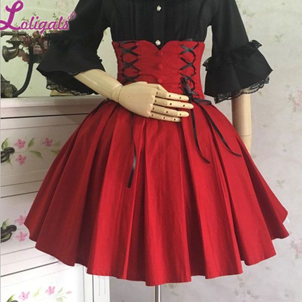 

custom made gothic empire waist rococo style skirt vintage pleated burgundy lolita skirt ing, Black