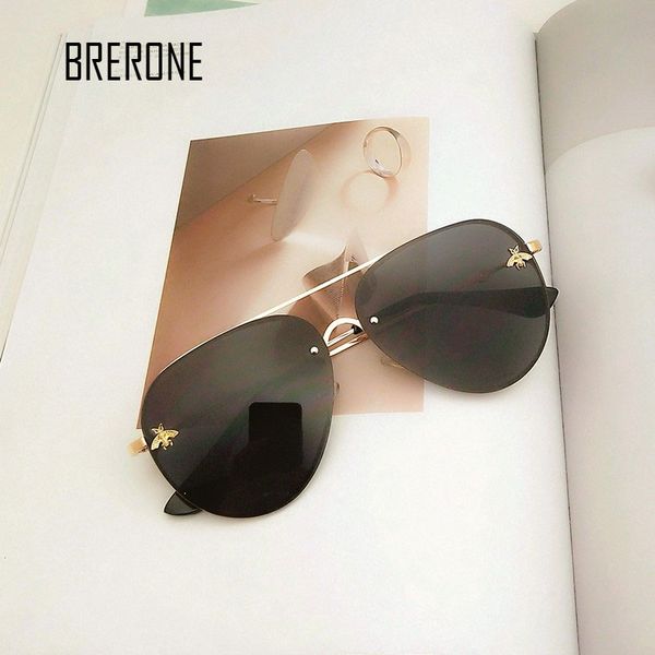 

brerone 2018 new fashion metal frame small bee women sunglasses female sunglasses designer alloy legs glasses, White;black