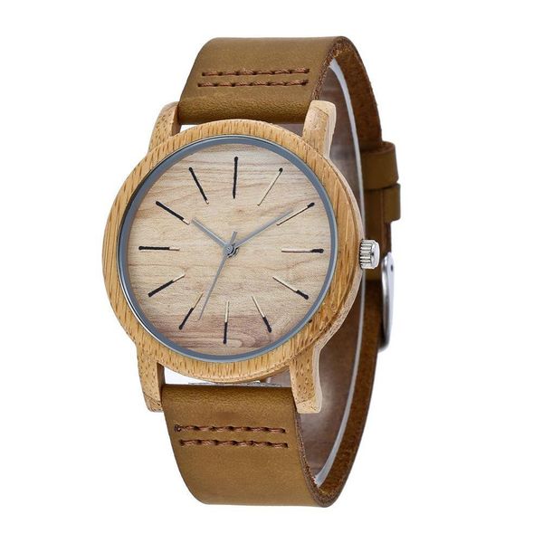 

lintimes bamboo dial watches delicate couples wristwatch with leather watchband women men quartz watch, Slivery;brown
