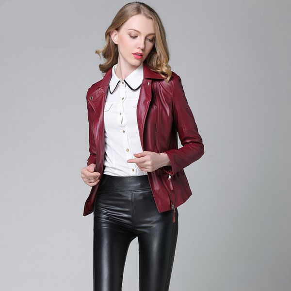 

Solid Elegant Spring Autumn Leather Jacket Basic New Women Short PU Leather Coat Ladies Slim Motorcycle Jaqueta Outerwear